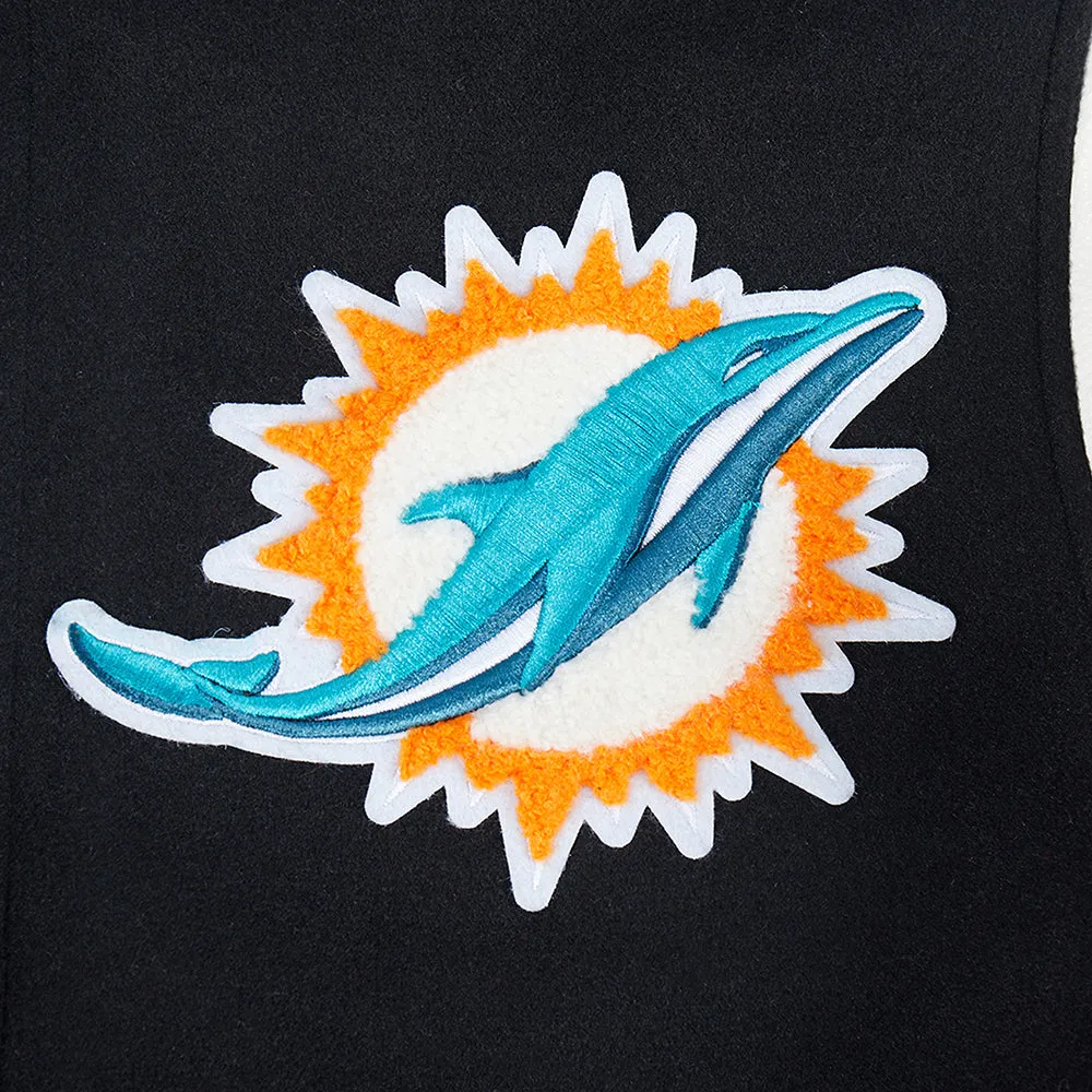 NFL MIAMI DOLPHINS CLASSIC WOOL MEN'S VARSITY JACKET (BLACK/WHITE)