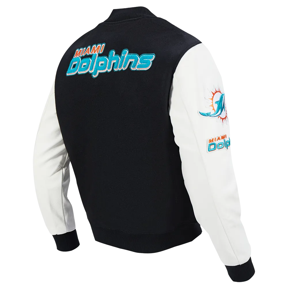 NFL MIAMI DOLPHINS CLASSIC WOOL MEN'S VARSITY JACKET (BLACK/WHITE)