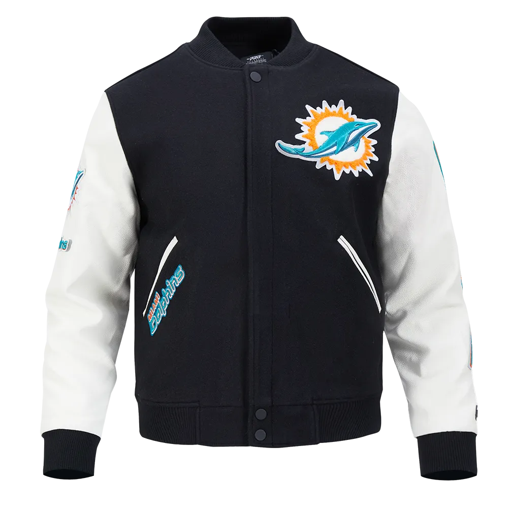 NFL MIAMI DOLPHINS CLASSIC WOOL MEN'S VARSITY JACKET (BLACK/WHITE)