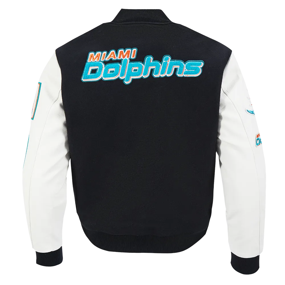 NFL MIAMI DOLPHINS CLASSIC WOOL MEN'S VARSITY JACKET (BLACK/WHITE)