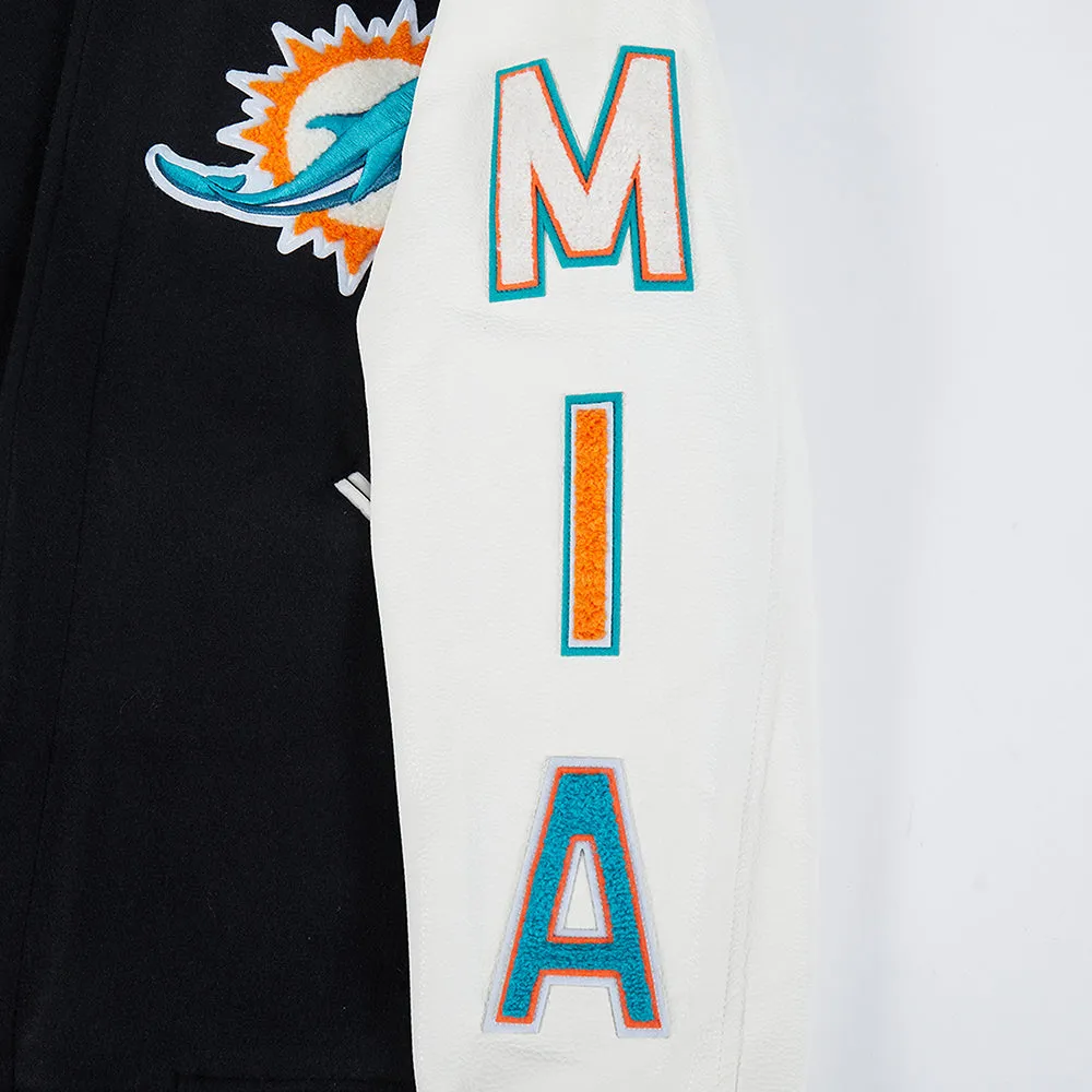 NFL MIAMI DOLPHINS CLASSIC WOOL MEN'S VARSITY JACKET (BLACK/WHITE)