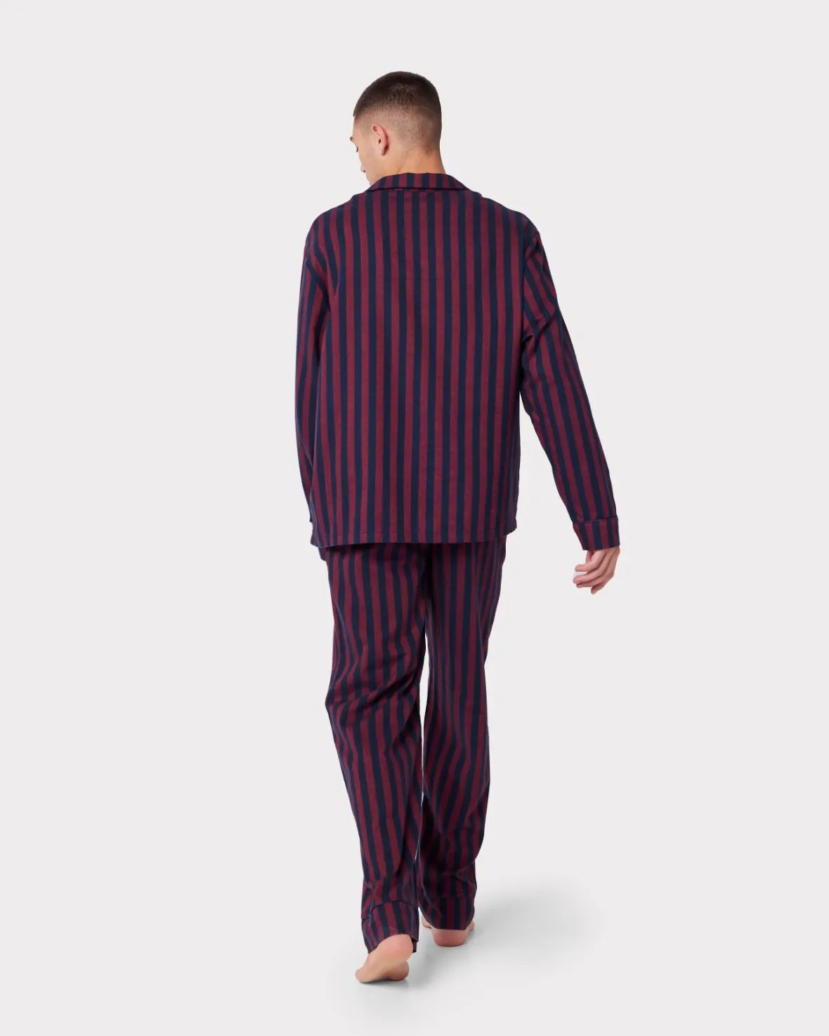 Organic Cotton Brushed Stripe Long Pyjama Shirt - Navy & Red