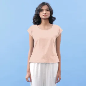 Peach Vegetable Dyed Cotton Round Neck Essential Top