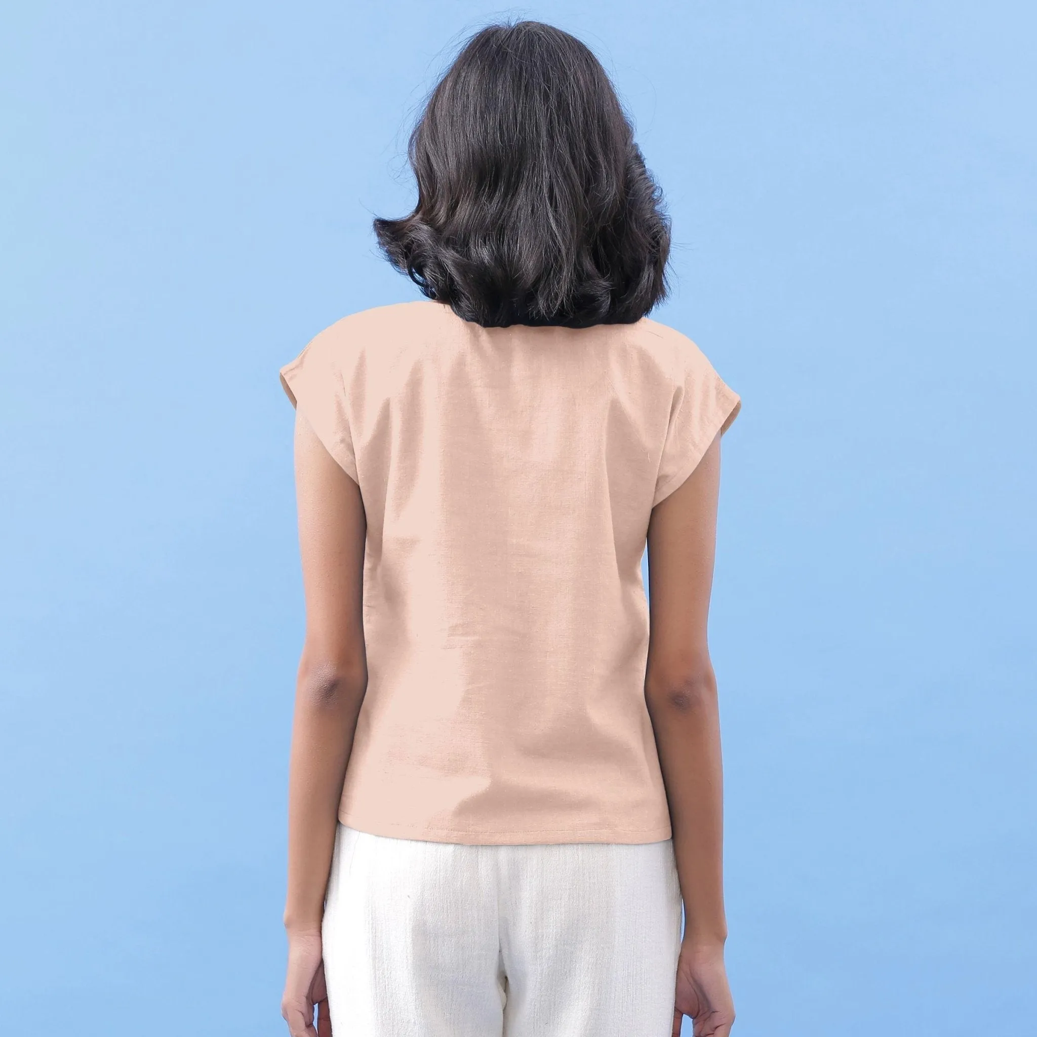 Peach Vegetable Dyed Cotton Round Neck Essential Top