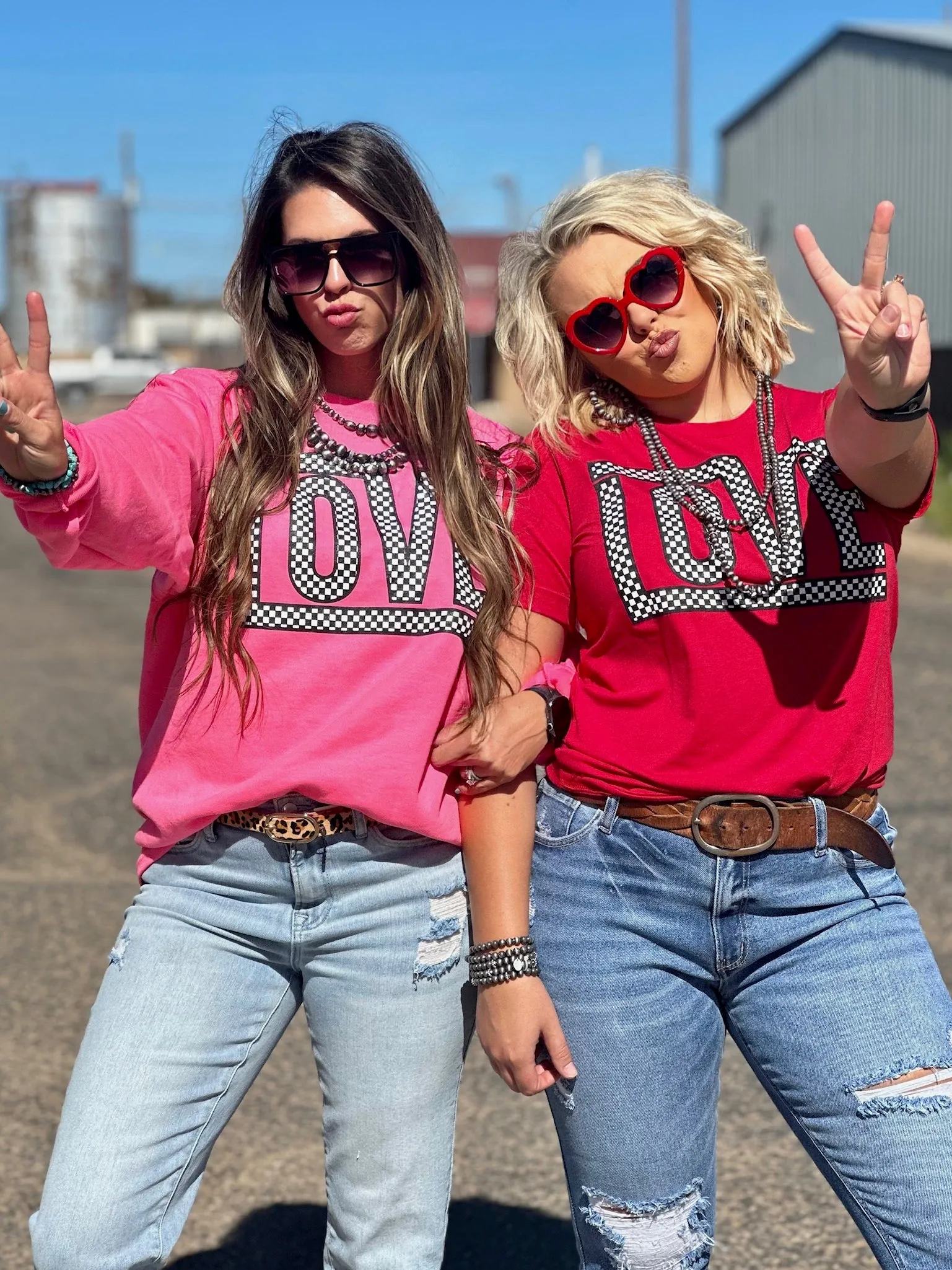 Pink Funky Checkered Love Sweatshirt by Texas True Threads