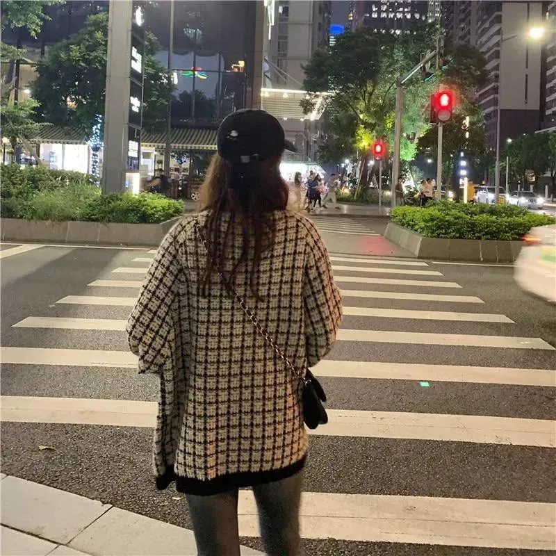 Plaid Oversized Cardigan Sweater for Women