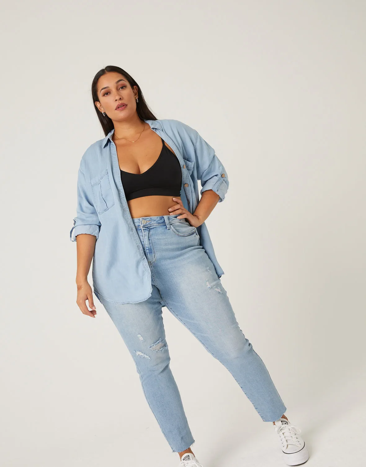 Plus Size Chambray Denim Shirt