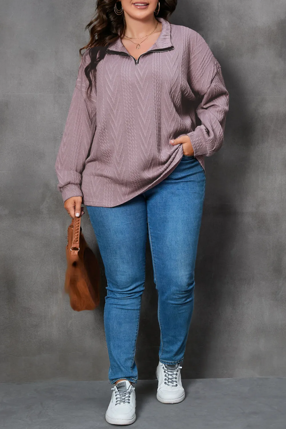 Plus Size Knit Zip Neck Pullover