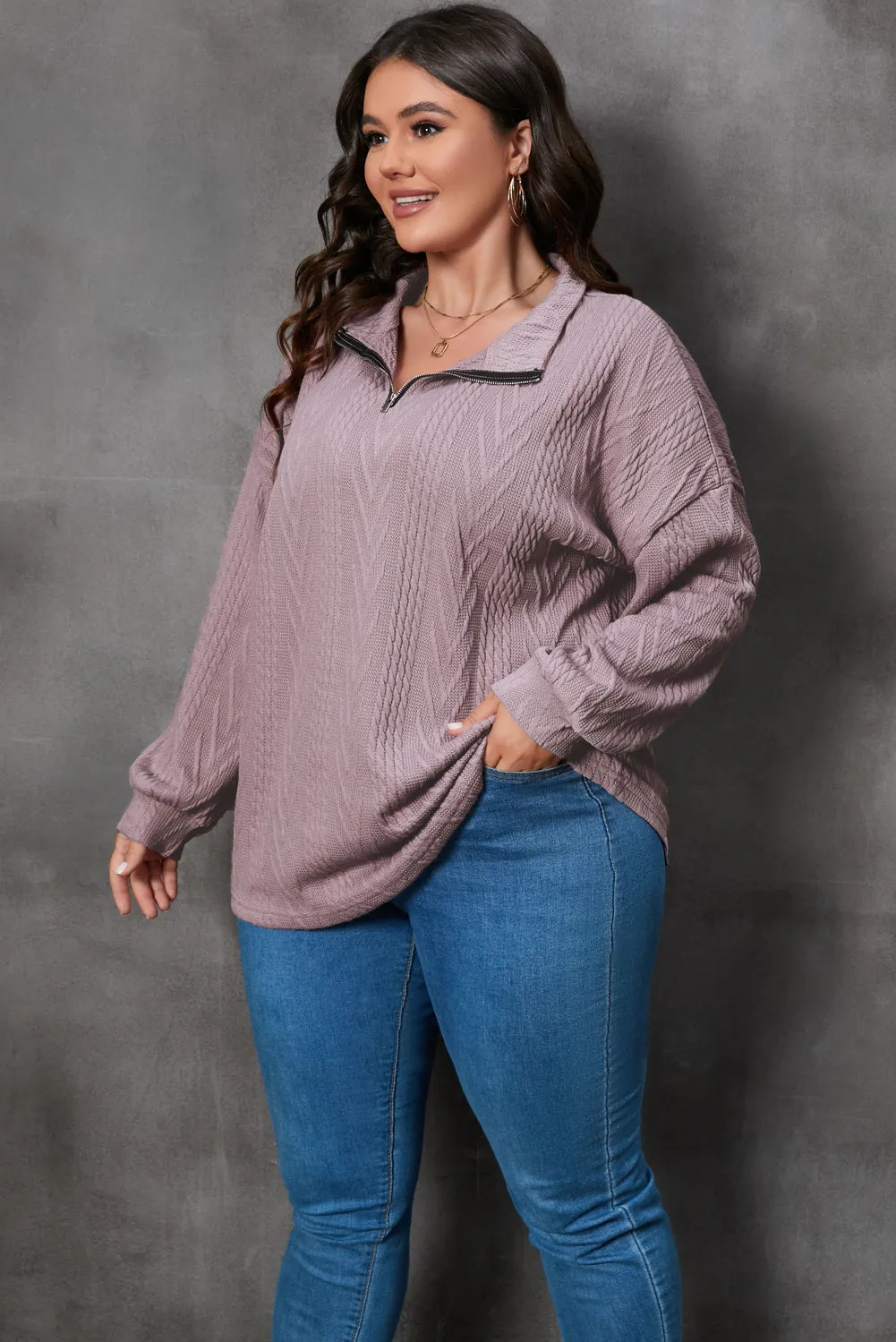 Plus Size Knit Zip Neck Pullover