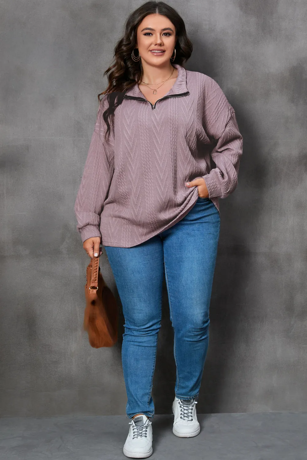 Plus Size Knit Zip Neck Pullover