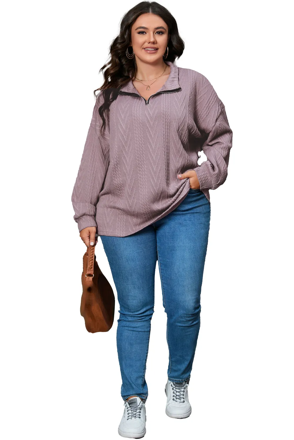 Plus Size Knit Zip Neck Pullover