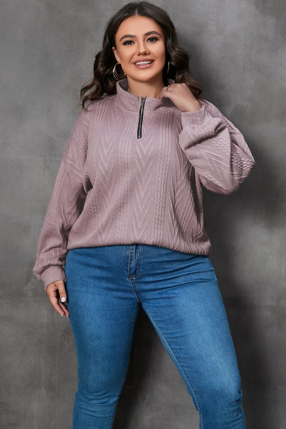 Plus Size Knit Zip Neck Pullover