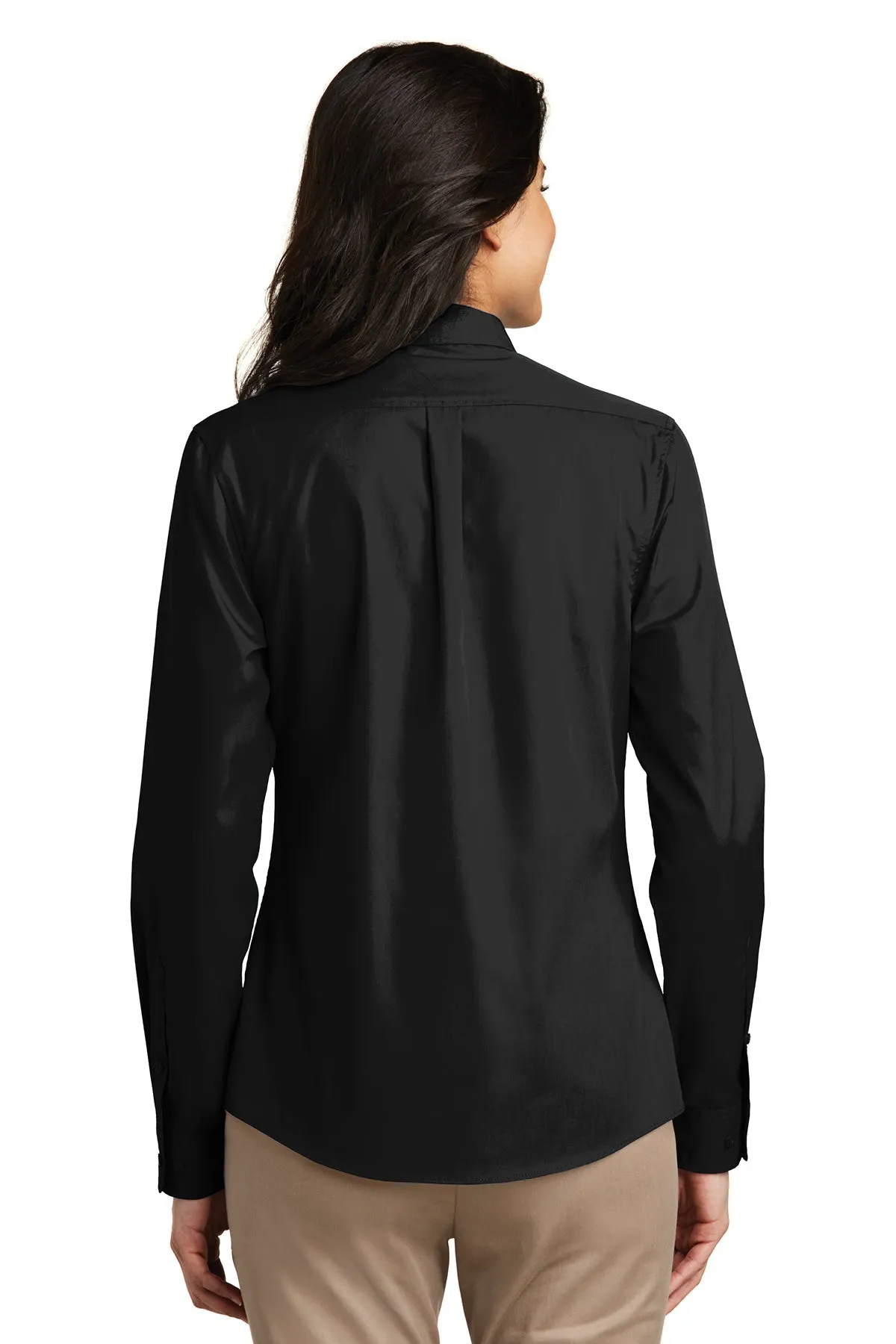 Port Authority Ladies Carefree Poplin Customized Shirts, Deep Black