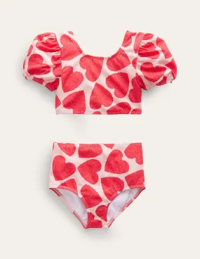 Puff Sleeve Bikini-Ballet Pink Hearts