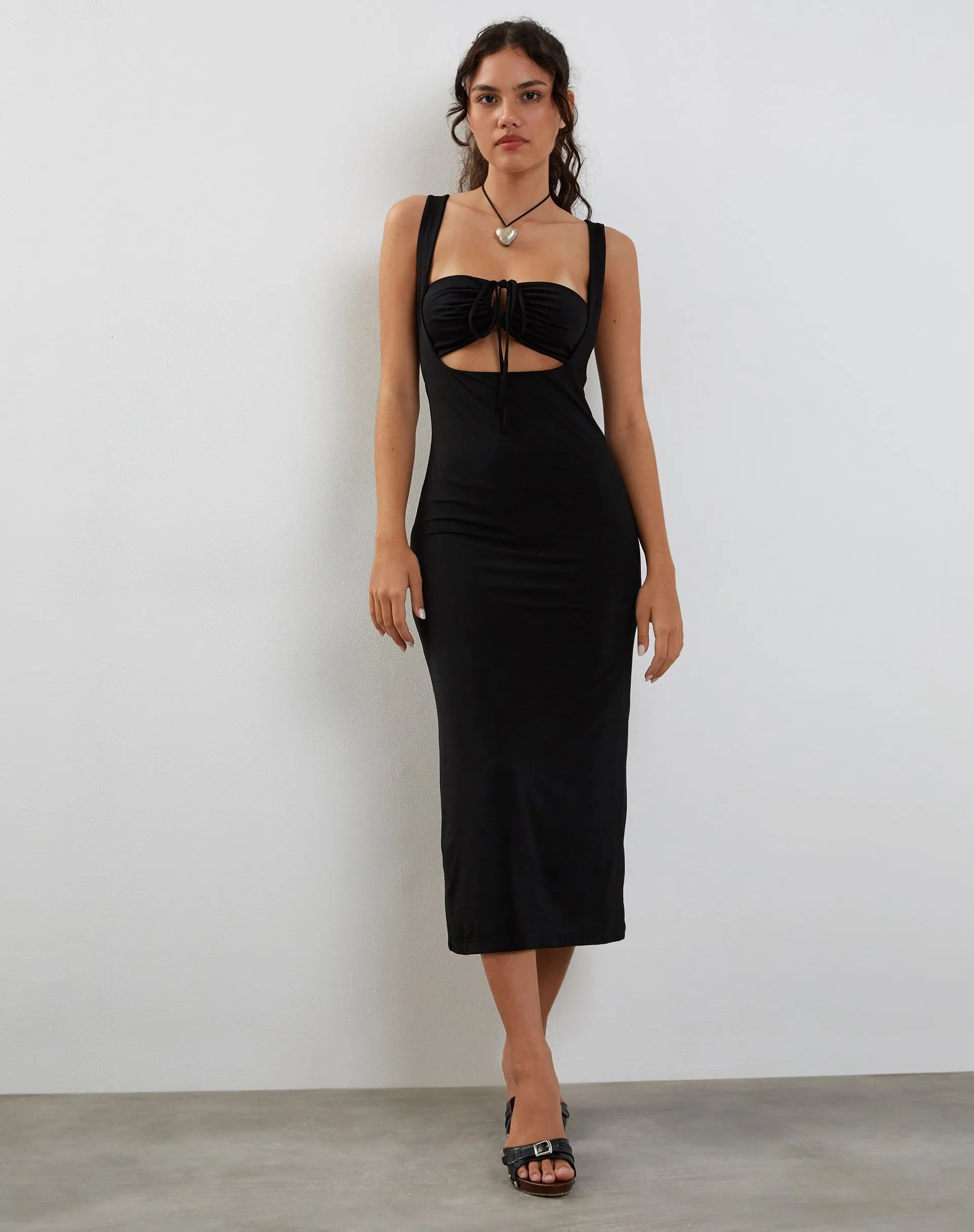 Reina Cut Out Bodycon Midi Dress in Black