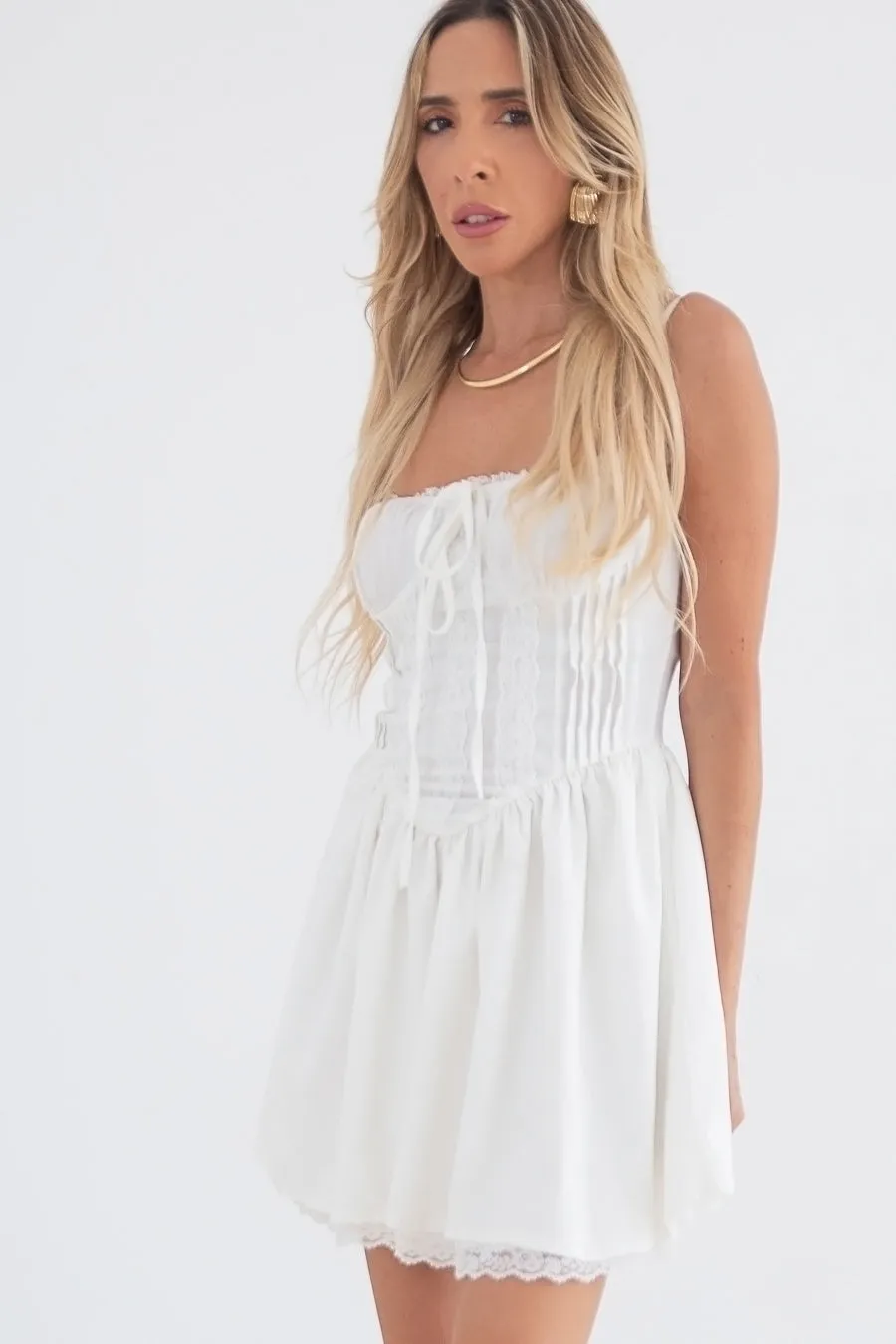 Romantic Lace Flare Mini Dress - White