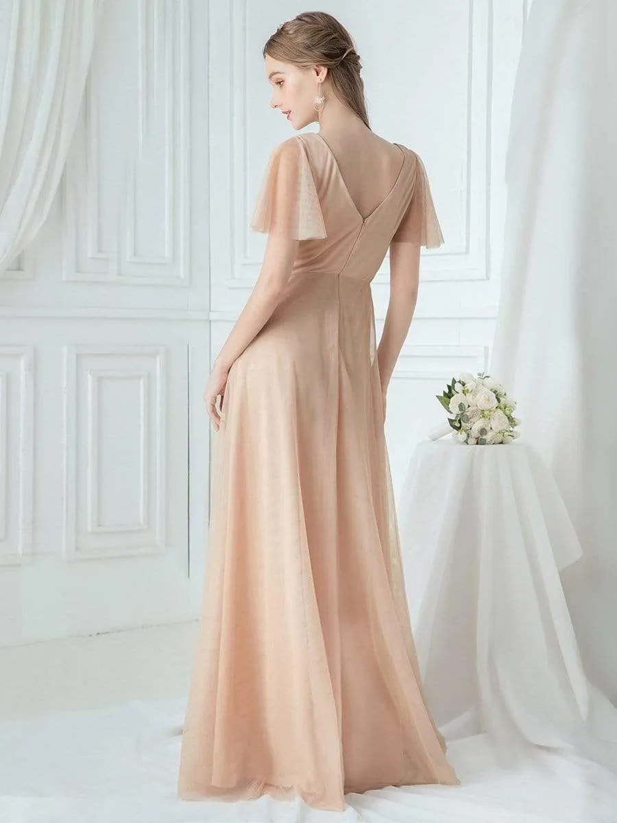 Rommantic A-Line Embroidered Bridesmaid Dress with Ruffle Sleeve