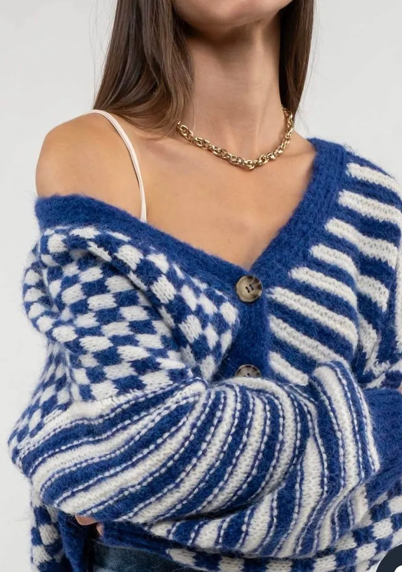 Royal blue checkered cardigan