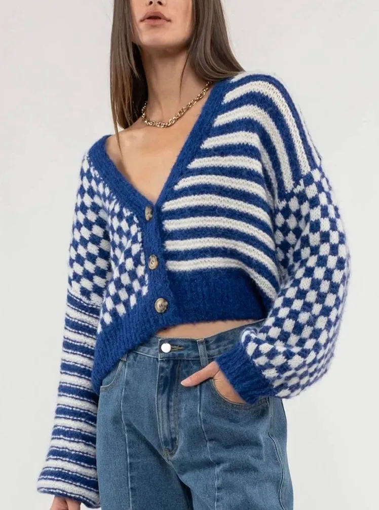 Royal blue checkered cardigan