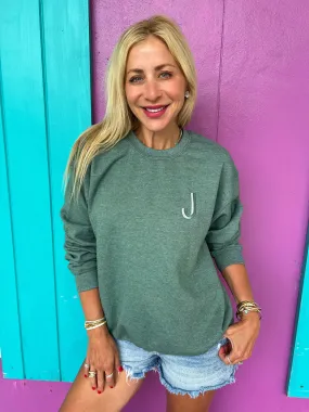 Sage Green Embroidered Initial Sweatshirt (S-XL)