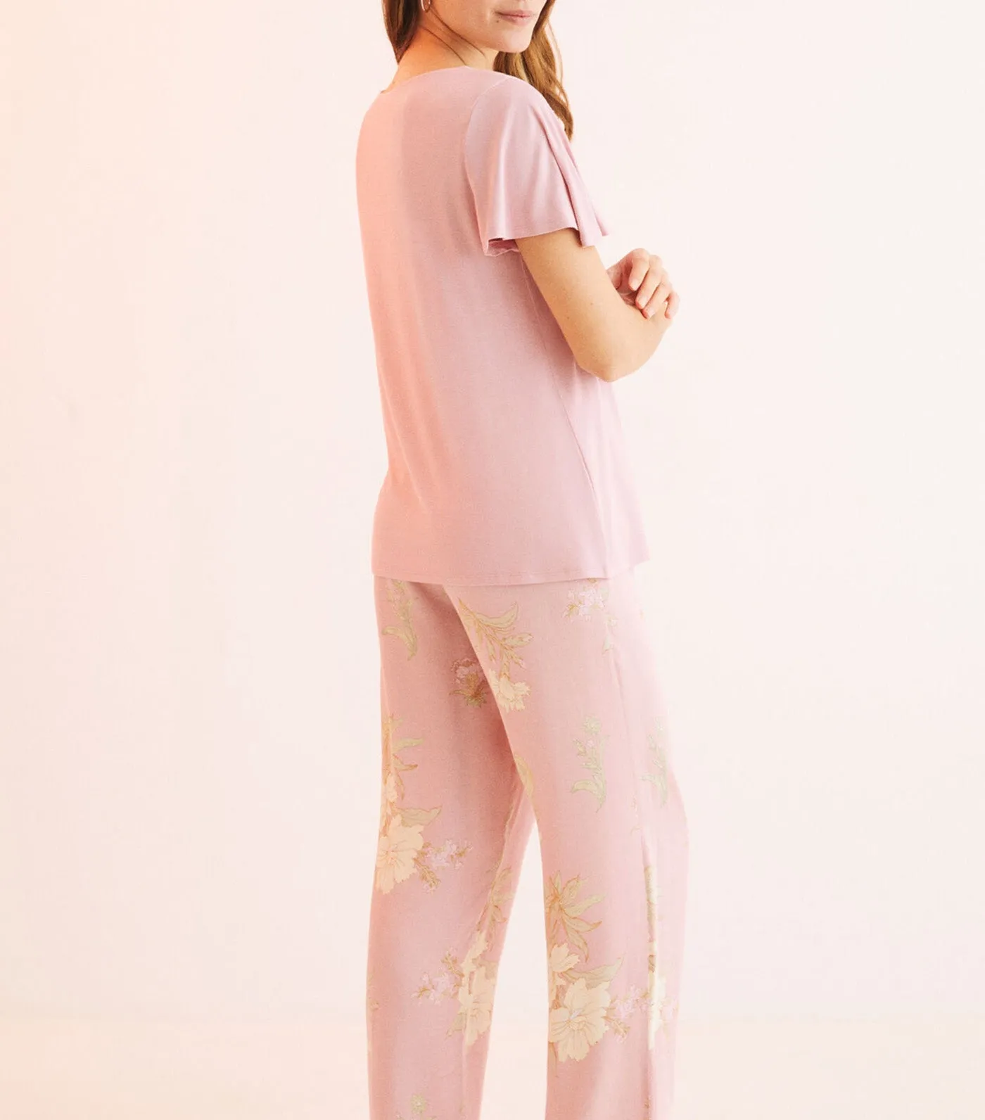 Short-Sleeved Pyjamas with Capri Bottoms Pink