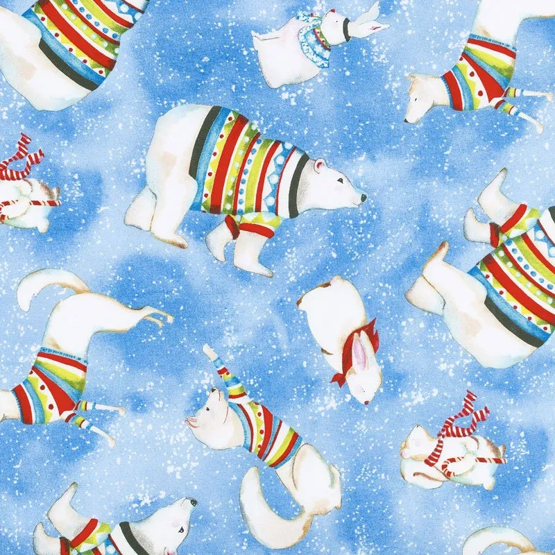 Snowy Friends - Tossed Animals Light Blue Yardage