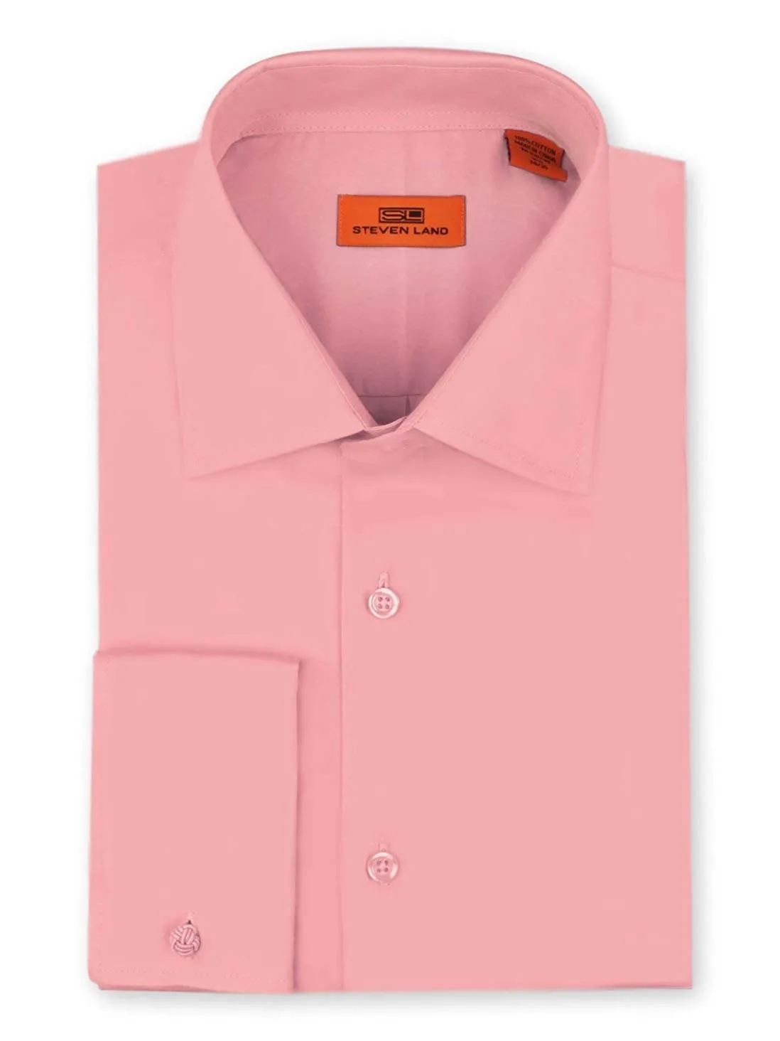 Steven Land Men's Signature Solid Poplin Dress Shirt 100% Cotton French Cuff Also Available Big and Tall - CLEARANCE - FINAL SALE