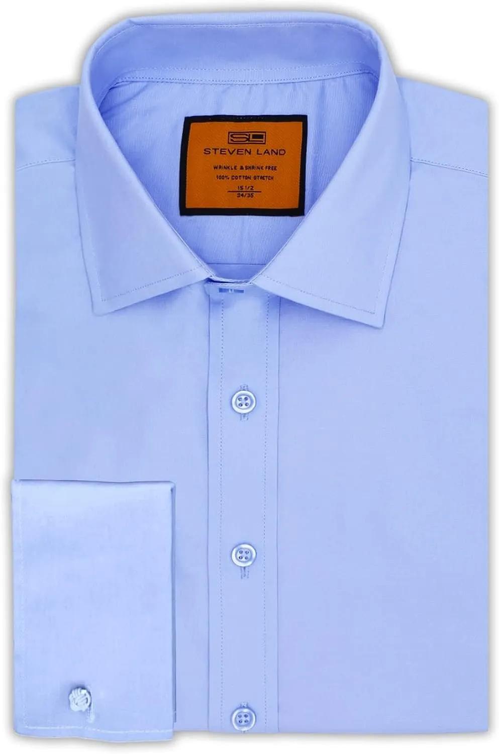 Steven Land Men's Signature Solid Poplin Dress Shirt 100% Cotton French Cuff Also Available Big and Tall - CLEARANCE - FINAL SALE