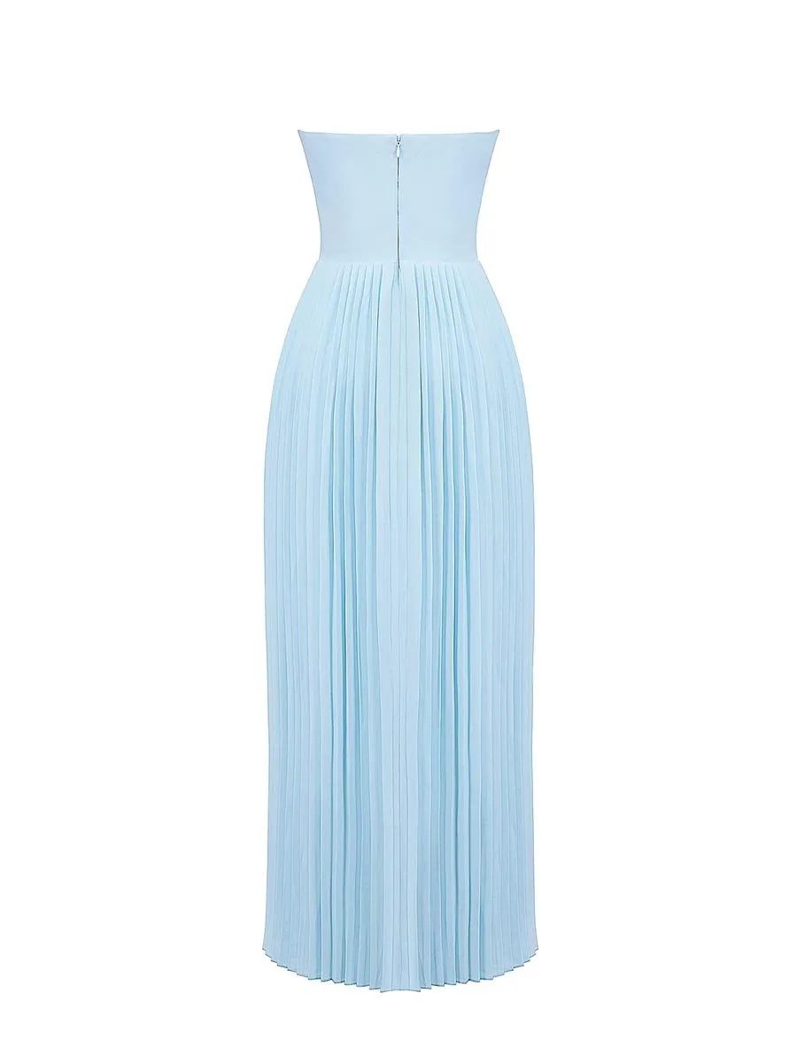 Strappless Party Pleated Maxi Dress