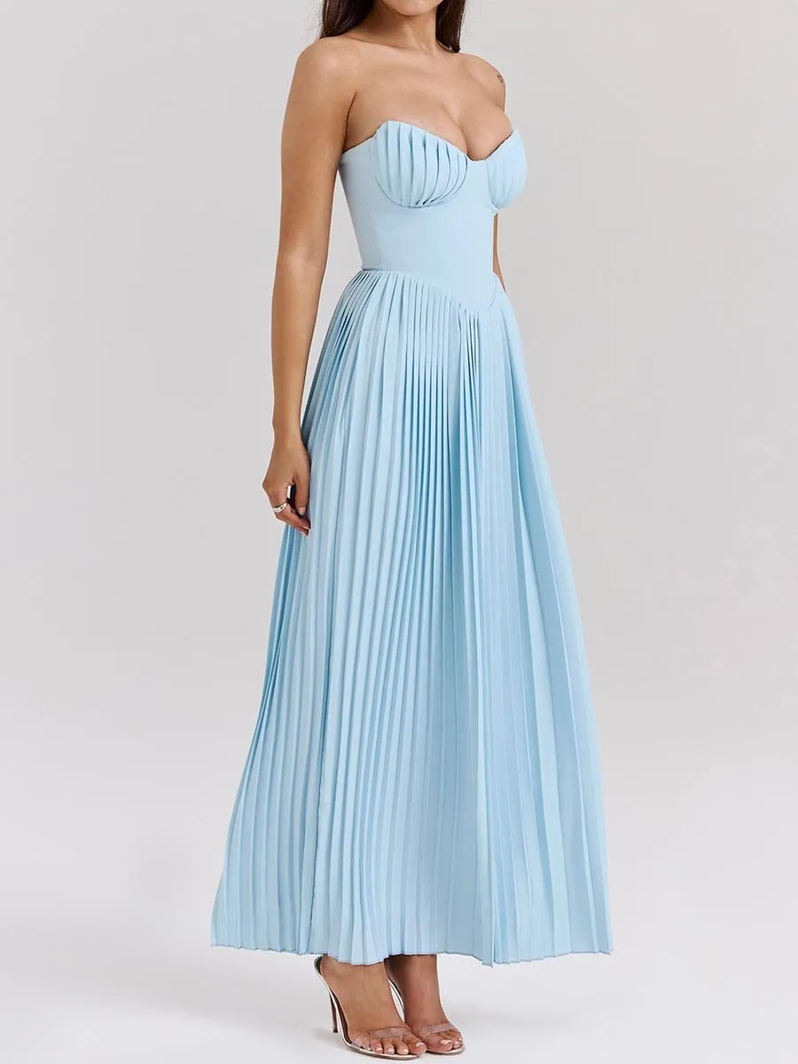 Strappless Party Pleated Maxi Dress