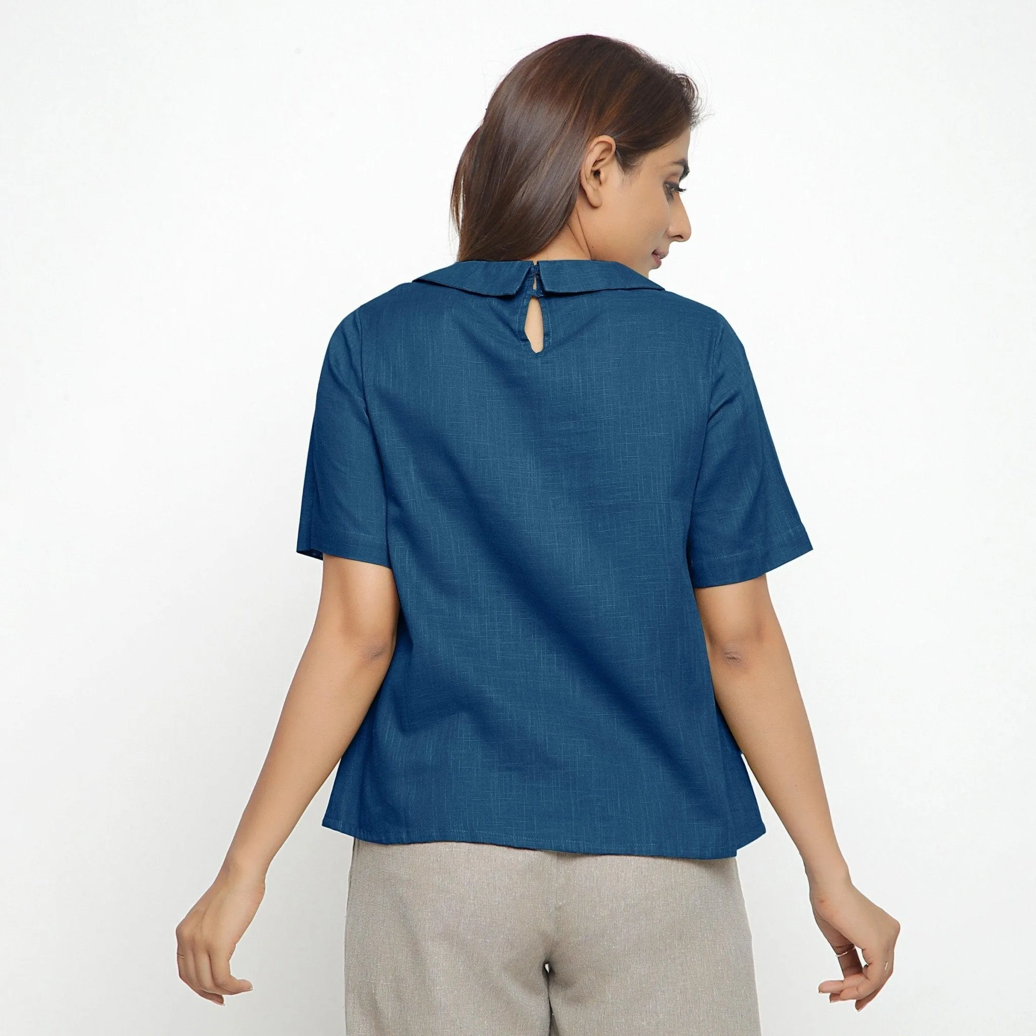 Teal 100% Cotton Essential Peter Pan Collar Top