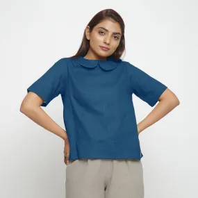 Teal 100% Cotton Essential Peter Pan Collar Top