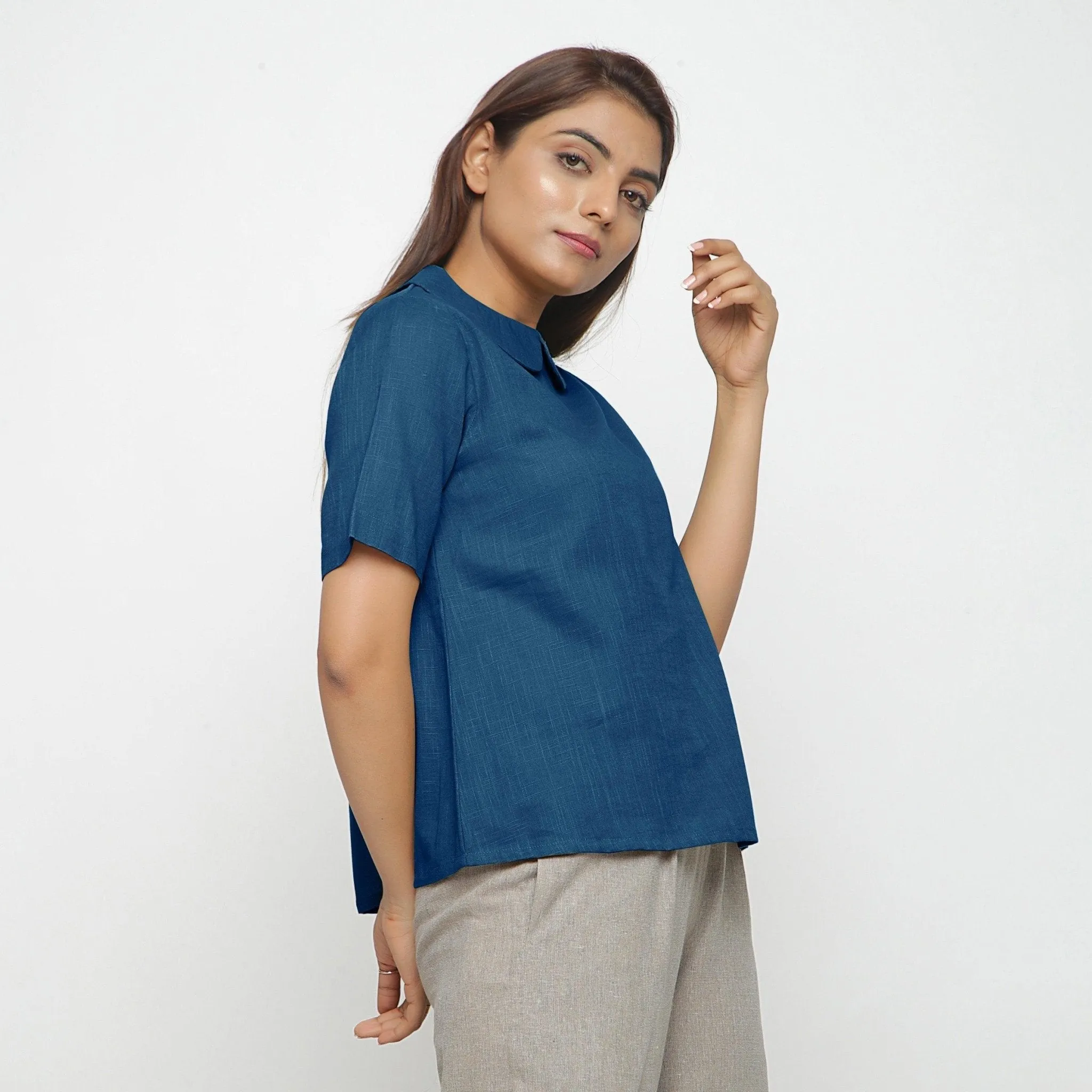 Teal 100% Cotton Essential Peter Pan Collar Top