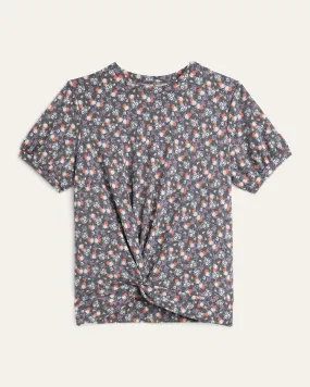 Thea Knotted-Hem Printed Tee | Black / Coral