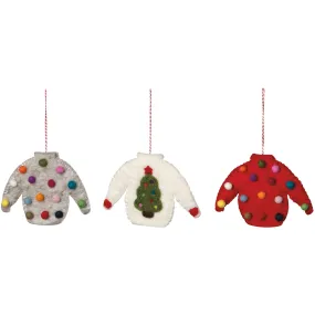 Ugly Xmas Sweater Felt Christmas Tree Ornaments - Assorted