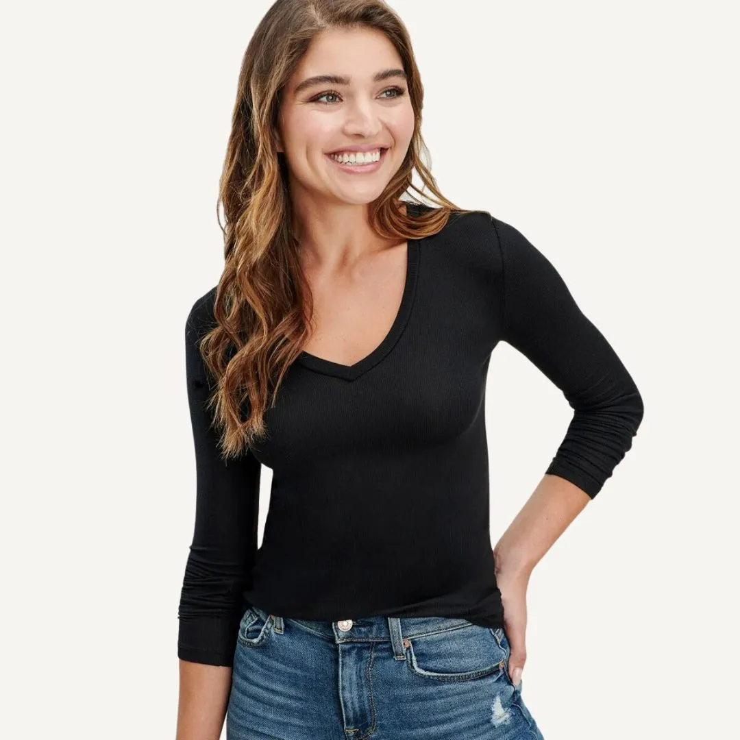 Valley Rib V-Neck (Black)