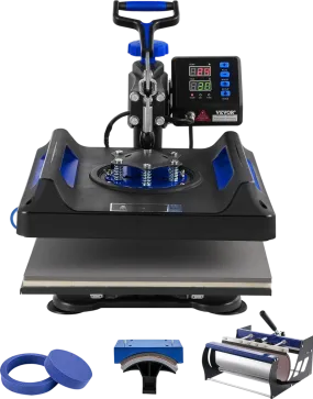 Vevor Heat Press 5-in-1 Machine 15" x 15" with 30oz Tumbler Press Black/Blue New