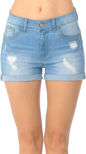 Wax Women's Butt I Love You High-Rise Body Enhancing Push-Up Ripped Denim Shorts