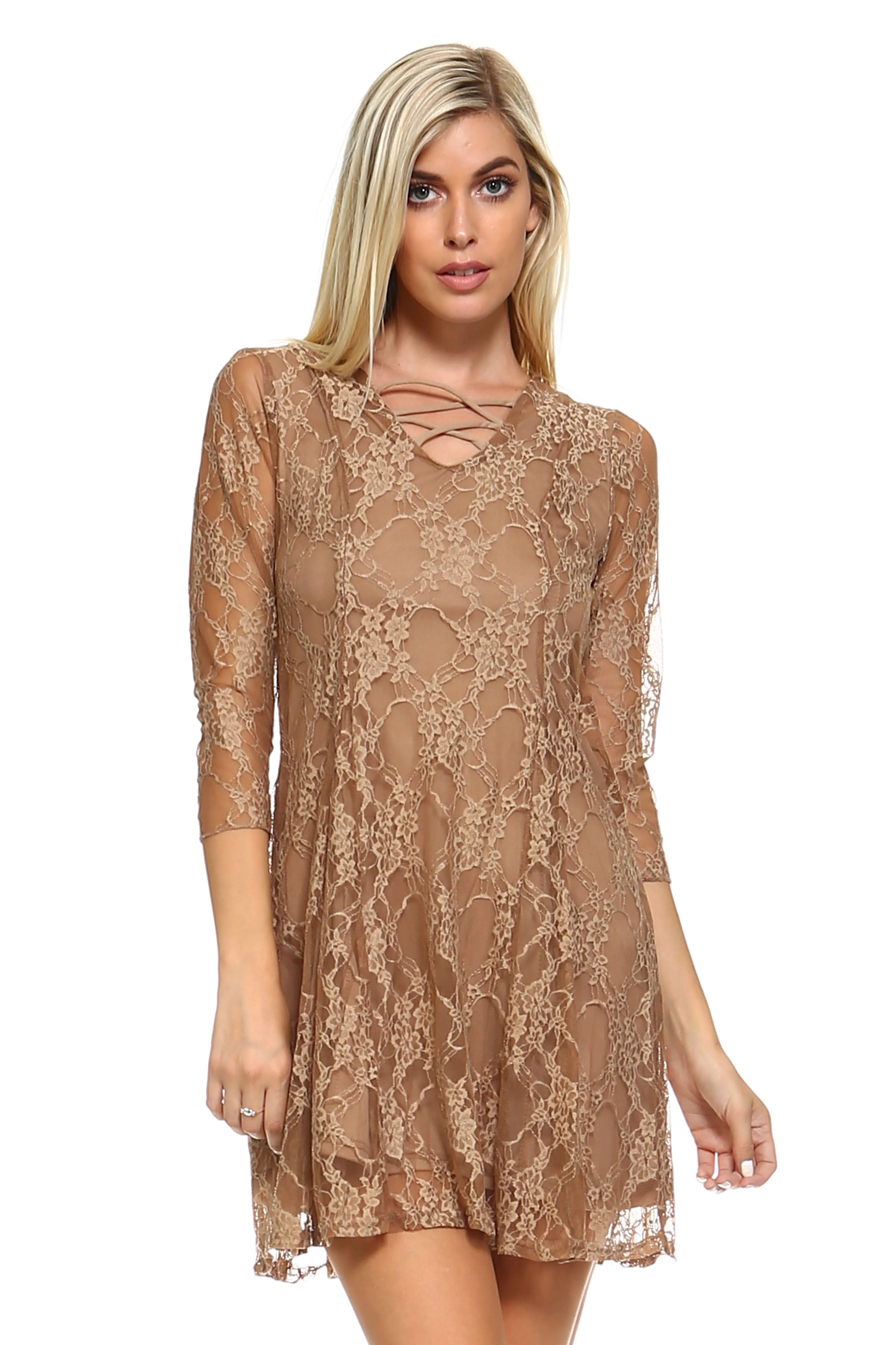 Women's 3/4 Three Quarter Sleeved Lace Dress