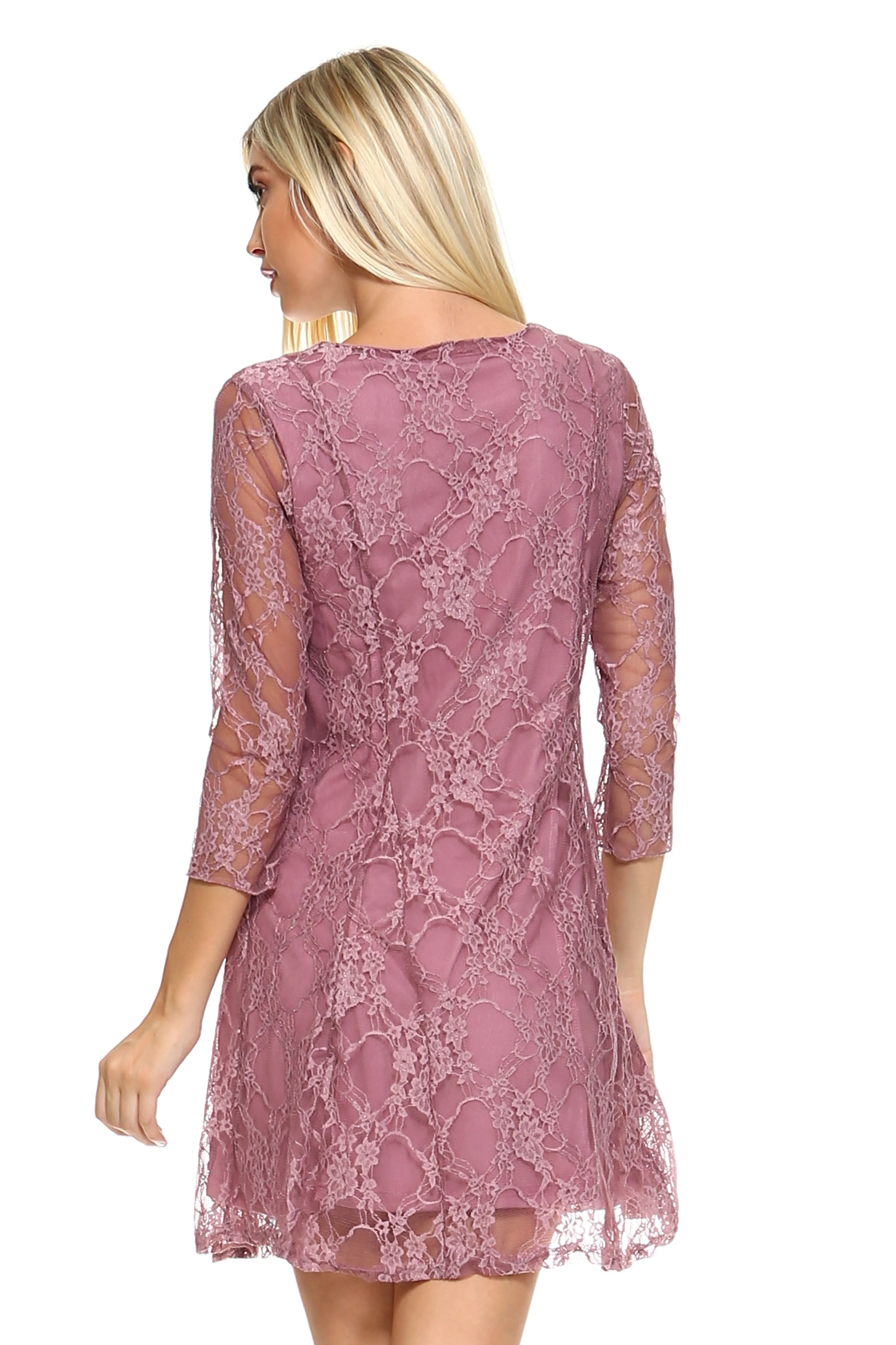 Women's 3/4 Three Quarter Sleeved Lace Dress