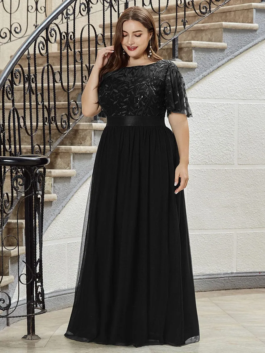 Women's A-Line Short Sleeve Embroidery Floor Length Wedding Dresses