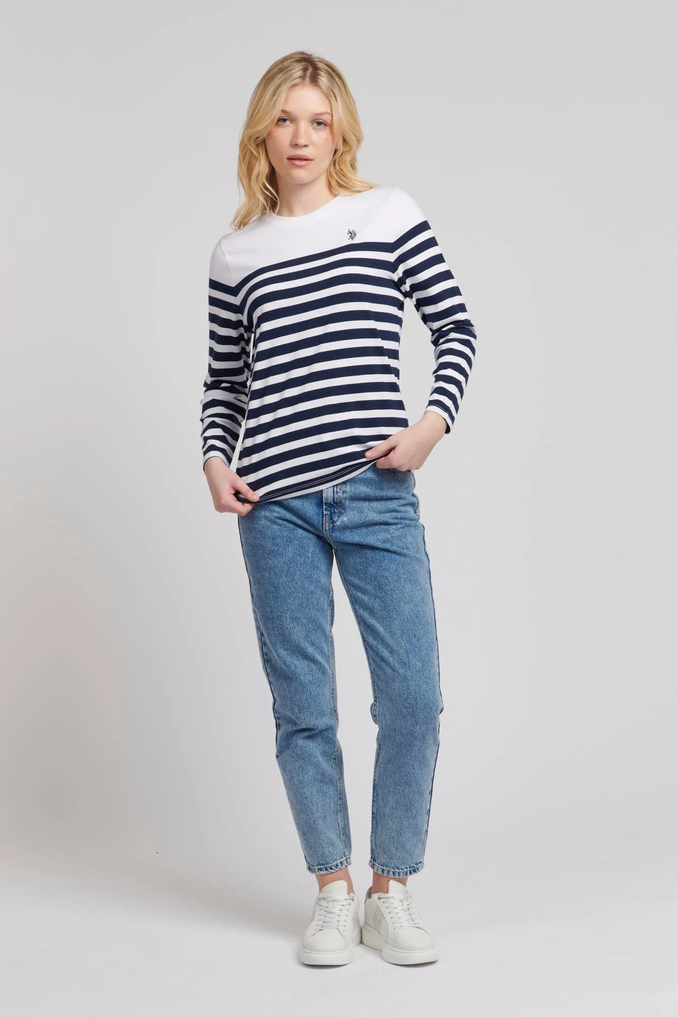 Womens Stripe Long Sleeve T-Shirt in Navy Iris