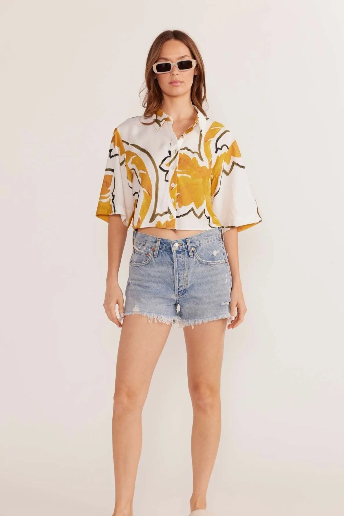 Zuri Crop Shirt | White/Palm