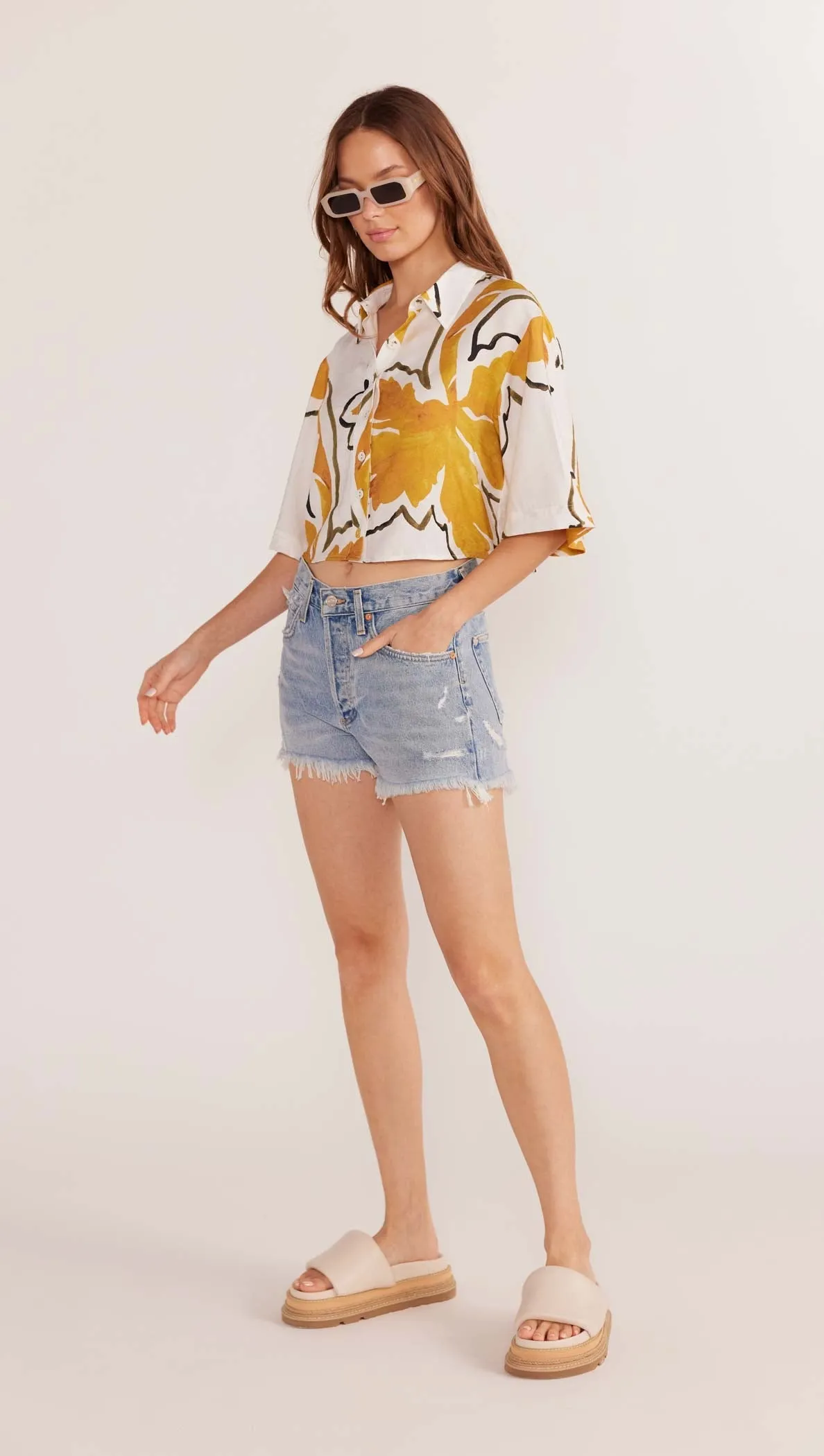 Zuri Crop Shirt | White/Palm